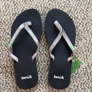 Sanuk Black Sandals with Metallic Straps